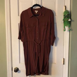 A.n.a. Large Button Down Shirtdress in Sable Red